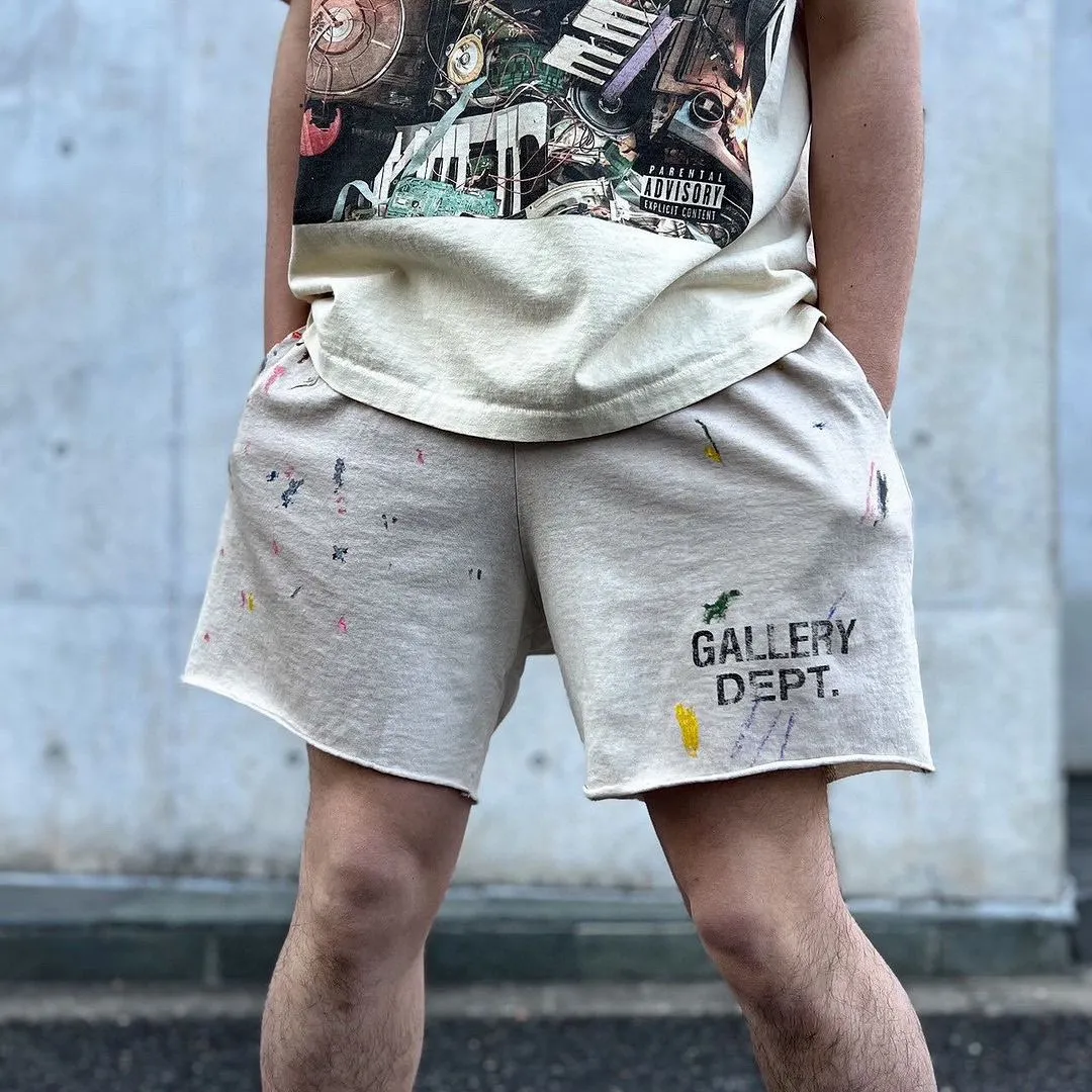 Heavy craftsmanship, the first choice for American boys in summer GALLERY DEPT. INSOMNIA SHORTS/WHITE English mud-dyed and ink-splashed shorts, off-white S-XL, super comfortable and breathable fabric, frees the lower body, heavy wash, mud-dyed and distressed, super complex ink-splashed graffiti